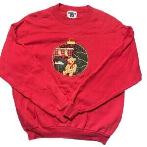 Red vintage 90s embroidered Christmas crewneck